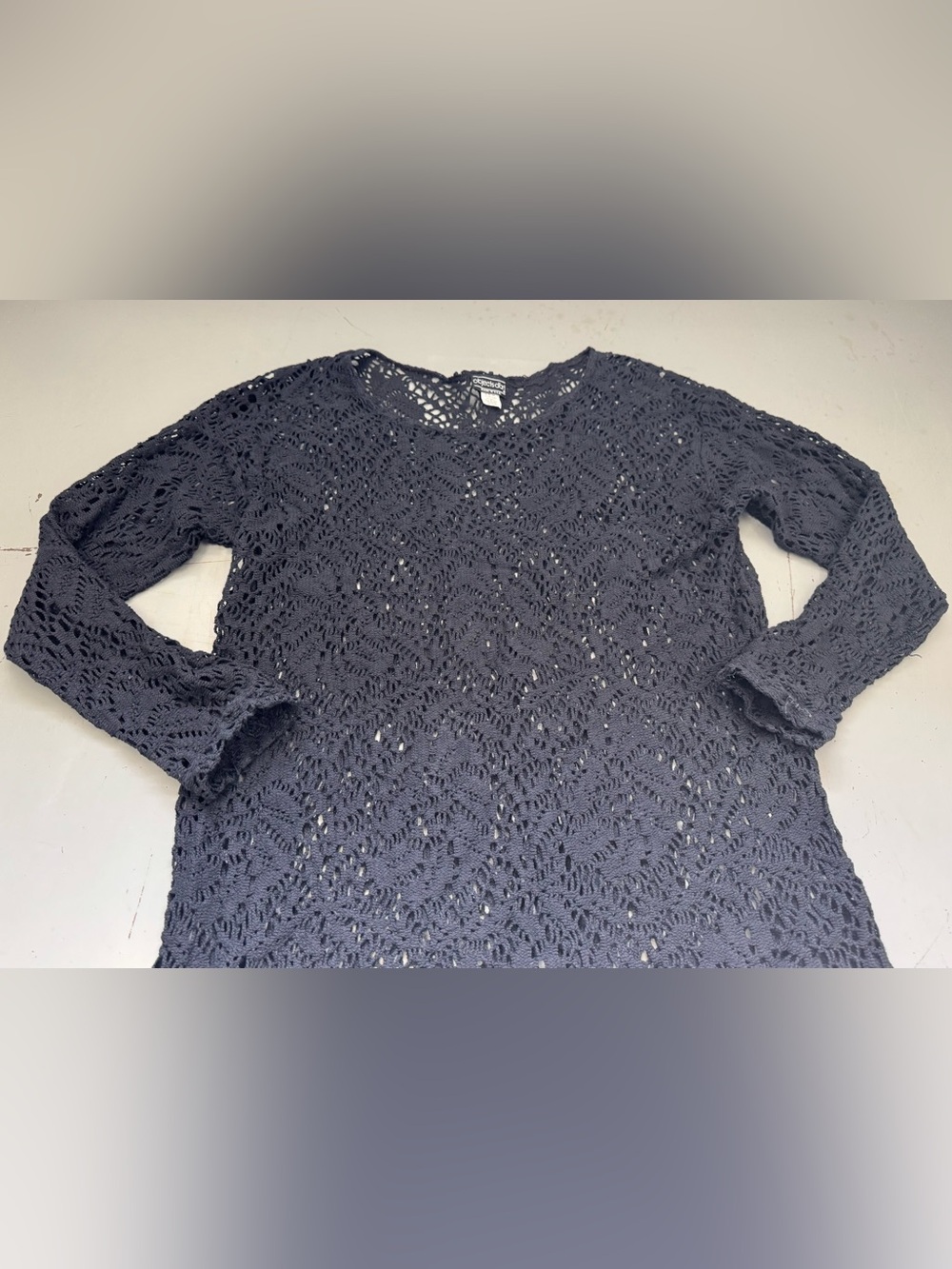 Objects D’art Women’s Black Crochet Long Sleeve Top size Medium